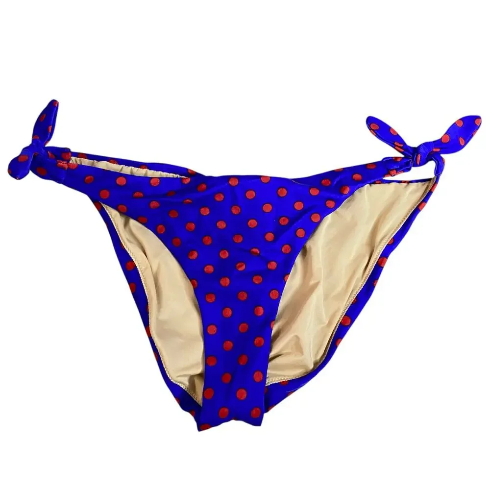 J. Crew Strapless Bandeau Bikini Top & String Bottom Blue Polka Dot Small 32D - Picture 9 of 16